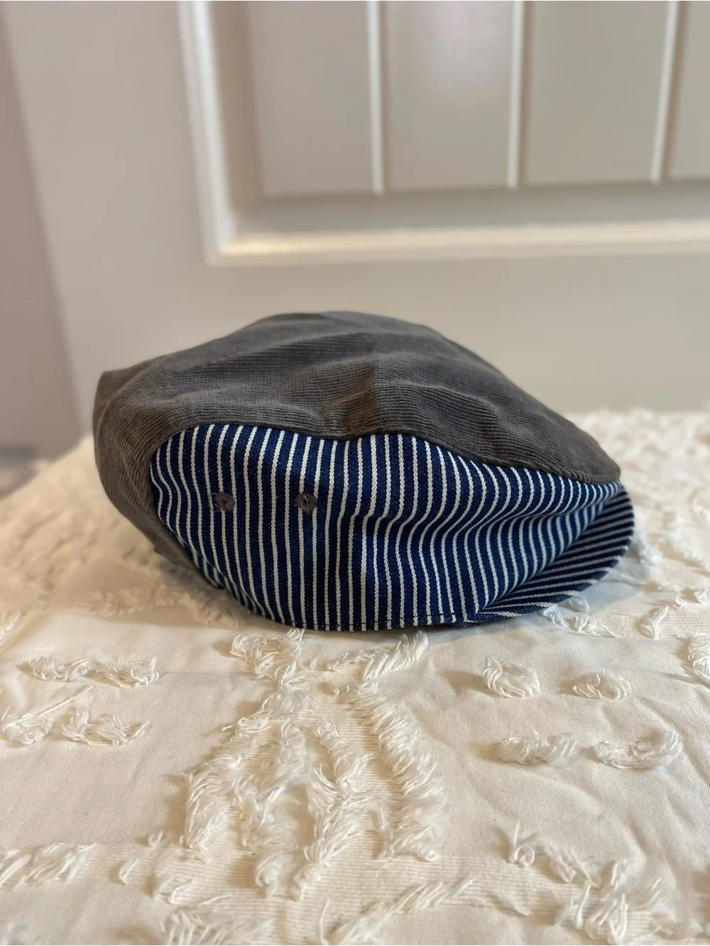 Like New!  Gymboree Gray and Navy Striped Duck Patch Kids Cap